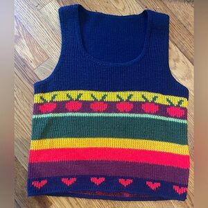 Colorful Handmade Knit Tank Top with Hearts and Cherries Size XS/S